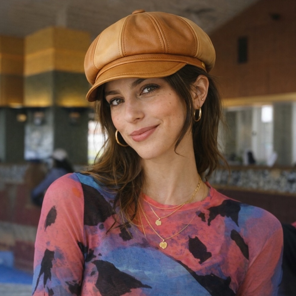 Lack of Color Britney Faux Leather Slouch Cap Two Tone Caramel NWT